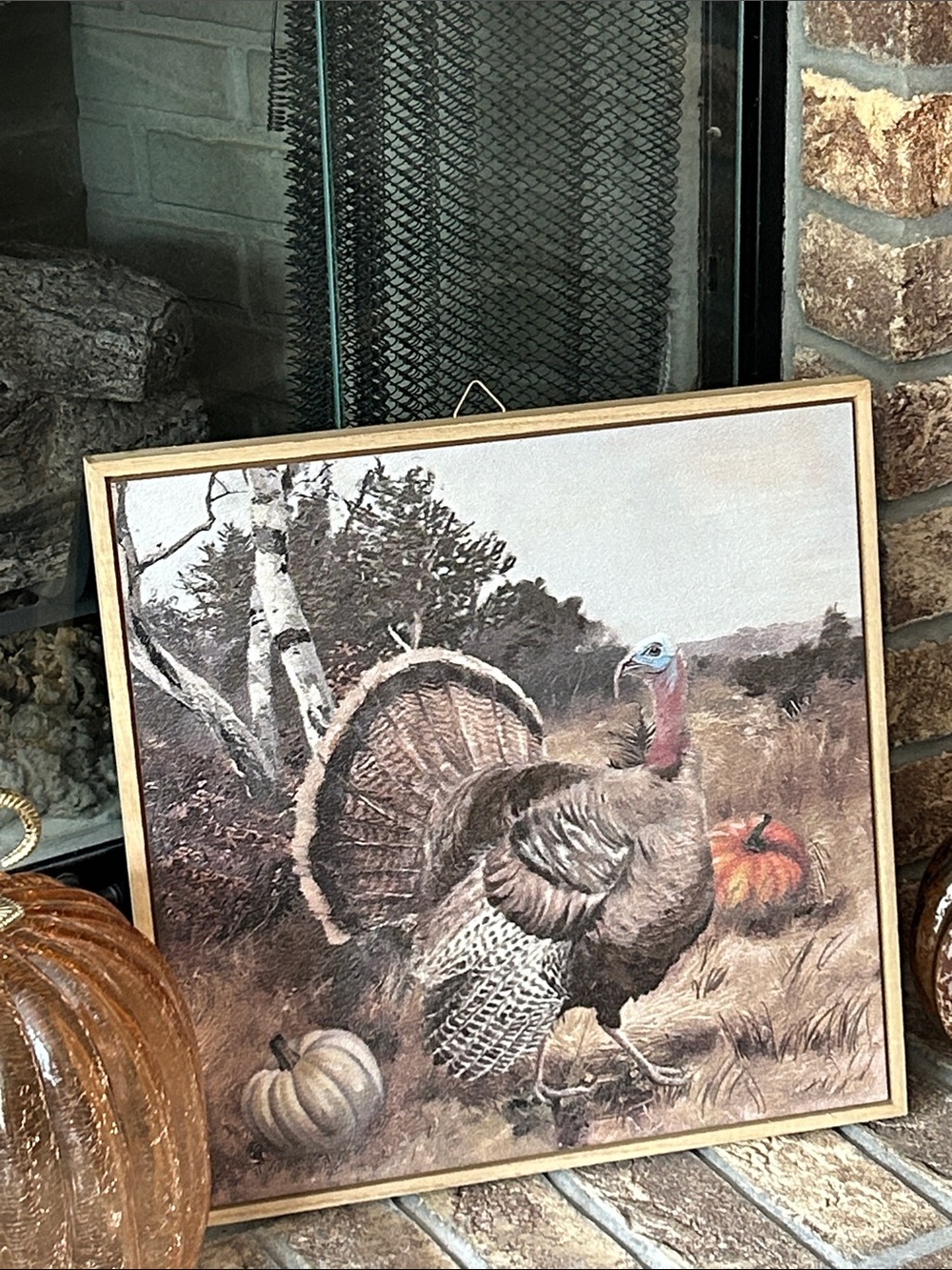 NEW! Vintage Inspired Fall Autumn Harvest Thanksgiving Turkey Wood Framed Art